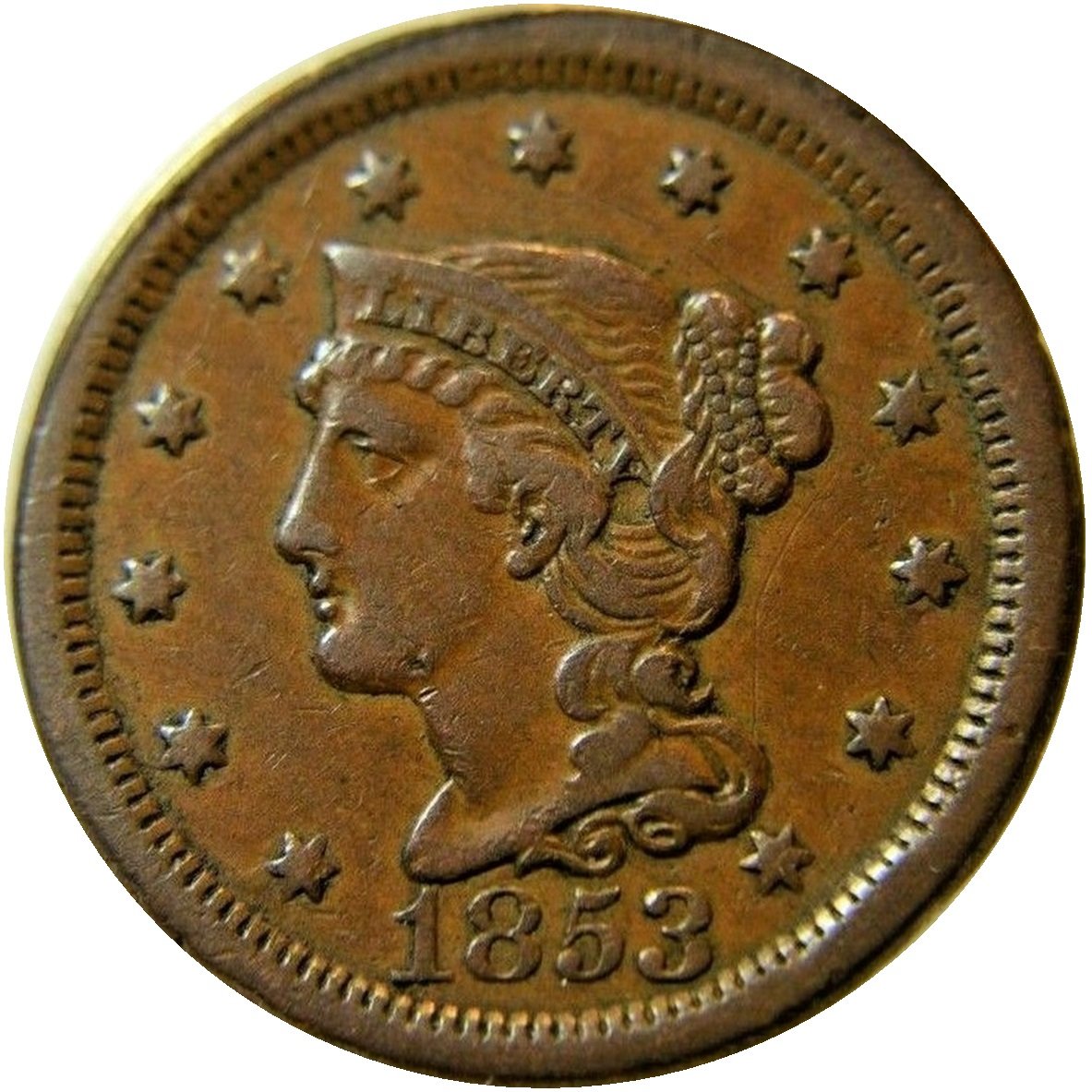 1853-1c-Braided-Hair-Large-Cent-#3